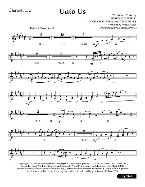 Unto Us (Choral Anthem SATB) Clarinet 1/2 (Lifeway Choral / Arr. Joshua Spacht)