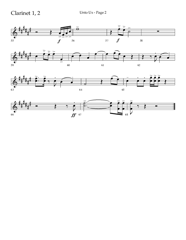 Unto Us (Choral Anthem SATB) Clarinet 1/2 (Lifeway Choral / Arr. Joshua Spacht)