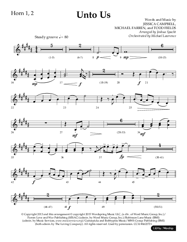 Unto Us (Choral Anthem SATB) French Horn 1/2 (Lifeway Choral / Arr. Joshua Spacht)