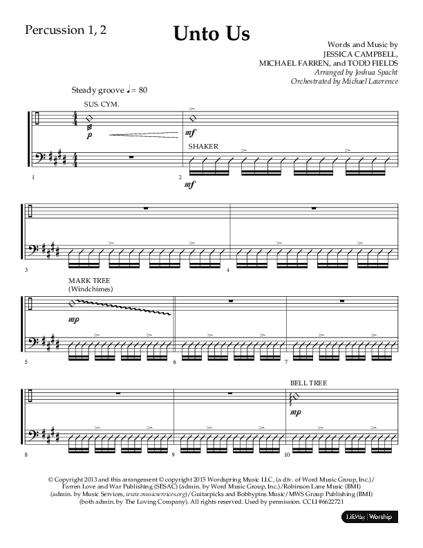 Unto Us (Choral Anthem SATB) Percussion 1/2 (Lifeway Choral / Arr. Joshua Spacht)