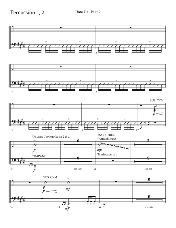 Unto Us (Choral Anthem SATB) Percussion 1/2 (Lifeway Choral / Arr. Joshua Spacht)