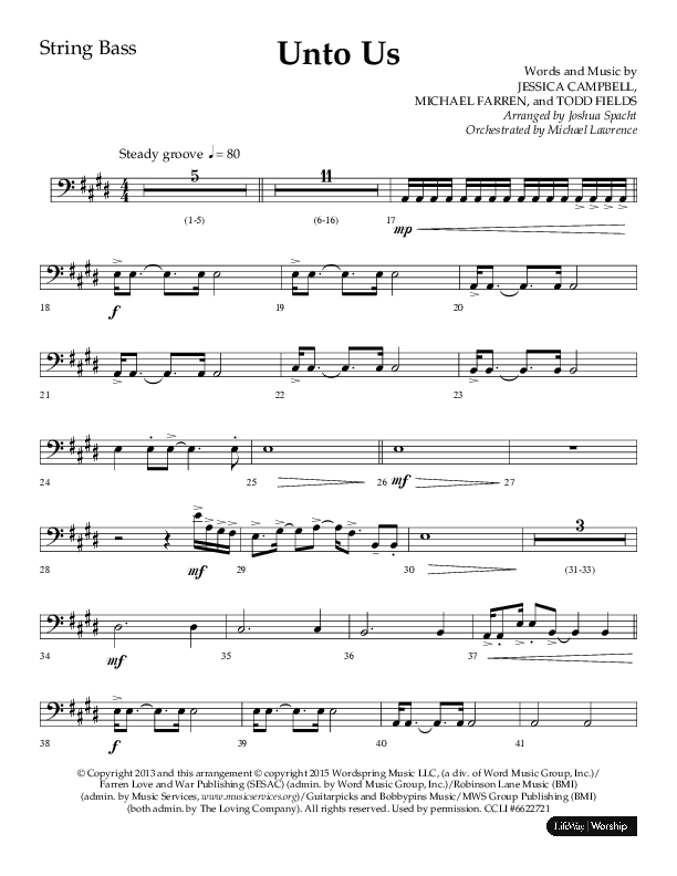 Unto Us (Choral Anthem SATB) String Bass (Lifeway Choral / Arr. Joshua Spacht)