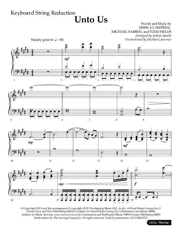 Unto Us (Choral Anthem SATB) String Reduction (Lifeway Choral / Arr. Joshua Spacht)