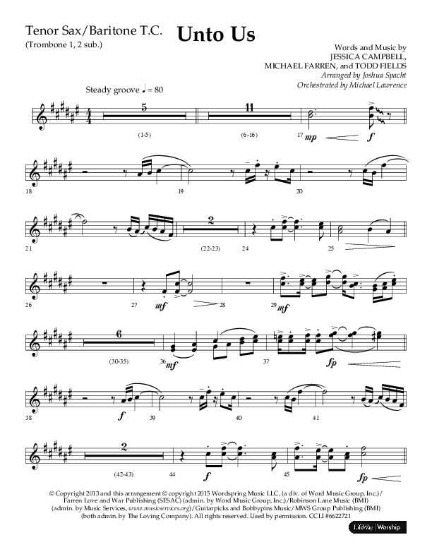Unto Us (Choral Anthem SATB) Tenor Sax/Baritone T.C. (Lifeway Choral / Arr. Joshua Spacht)