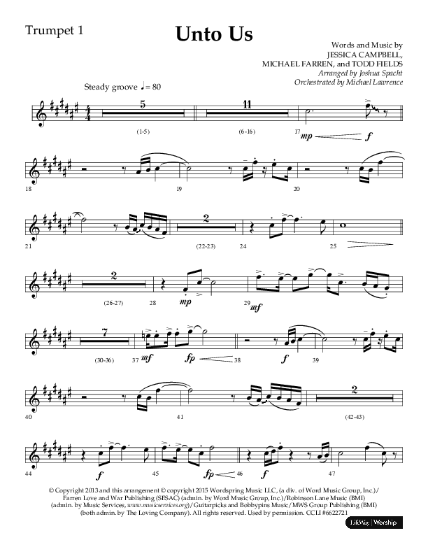 Unto Us (Choral Anthem SATB) Trumpet 1 (Lifeway Choral / Arr. Joshua Spacht)