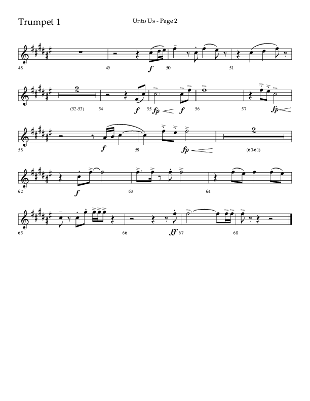 Unto Us (Choral Anthem SATB) Trumpet 1 (Lifeway Choral / Arr. Joshua Spacht)