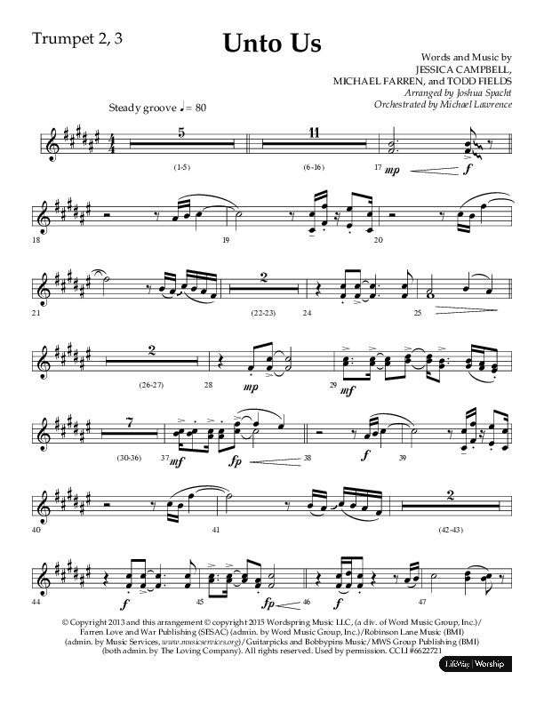 Unto Us (Choral Anthem SATB) Trumpet 2/3 (Lifeway Choral / Arr. Joshua Spacht)