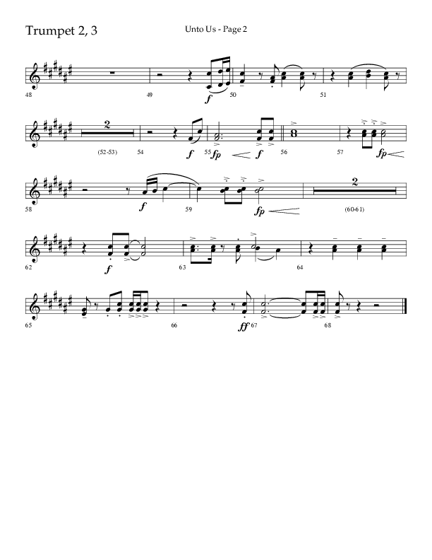 Unto Us (Choral Anthem SATB) Trumpet 2/3 (Lifeway Choral / Arr. Joshua Spacht)