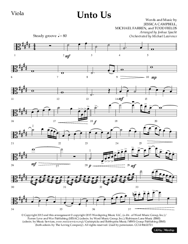 Unto Us (Choral Anthem SATB) Viola (Lifeway Choral / Arr. Joshua Spacht)