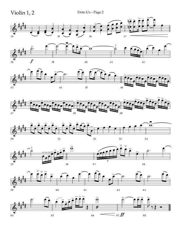 Unto Us (Choral Anthem SATB) Violin 1/2 (Lifeway Choral / Arr. Joshua Spacht)