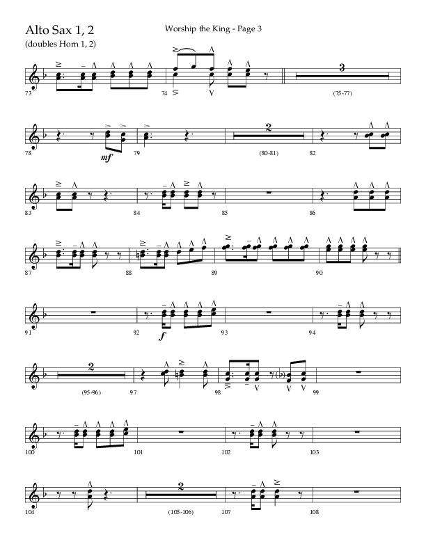 Worship The King (Choral Anthem SATB) Alto Sax 1/2 (Lifeway Choral / Arr. David Clydesdale)