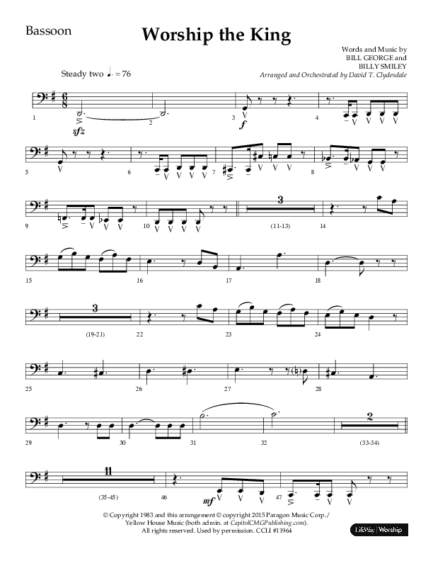 Worship The King (Choral Anthem SATB) Bassoon (Lifeway Choral / Arr. David Clydesdale)