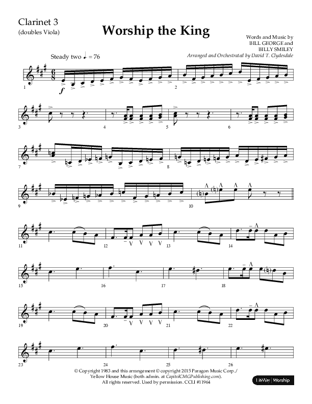 Worship The King (Choral Anthem SATB) Clarinet 3 (Lifeway Choral / Arr. David Clydesdale)