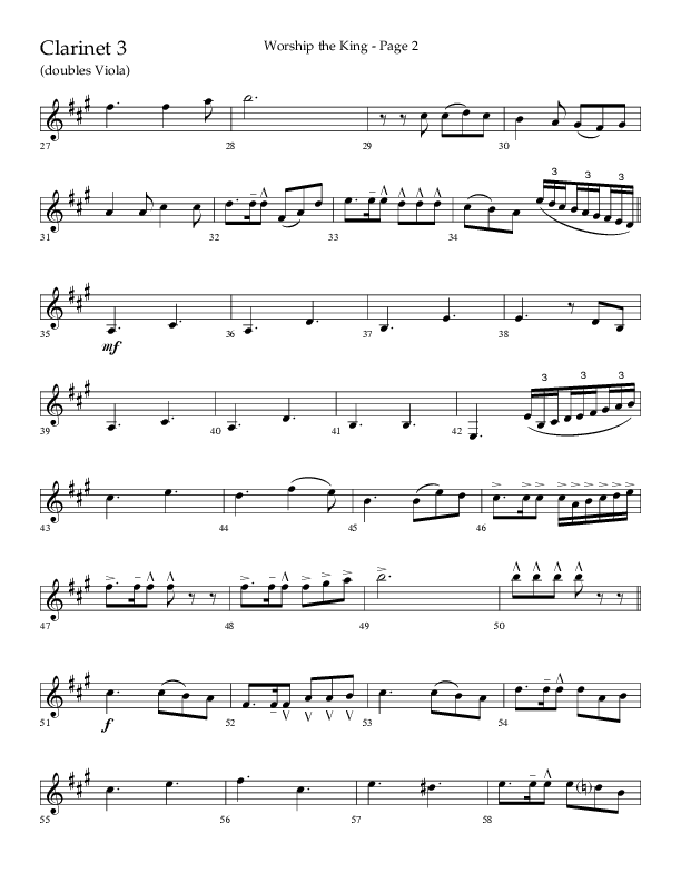 Worship The King (Choral Anthem SATB) Clarinet 3 (Lifeway Choral / Arr. David Clydesdale)