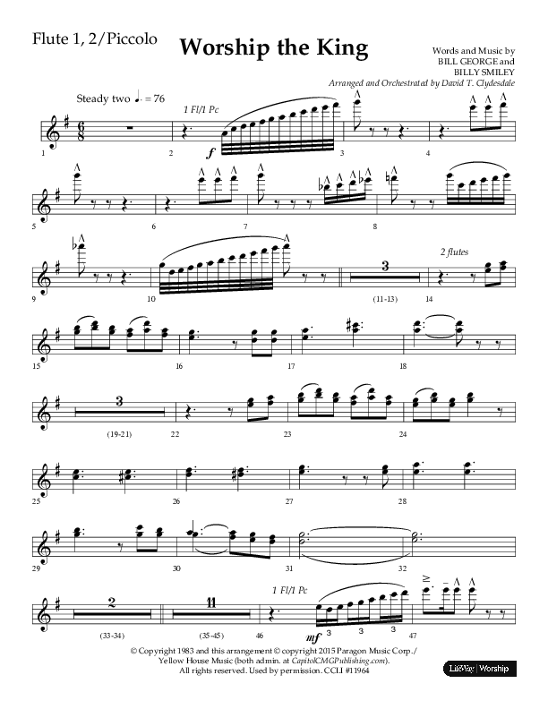 Worship The King (Choral Anthem SATB) Flute 1/2 (Lifeway Choral / Arr. David Clydesdale)
