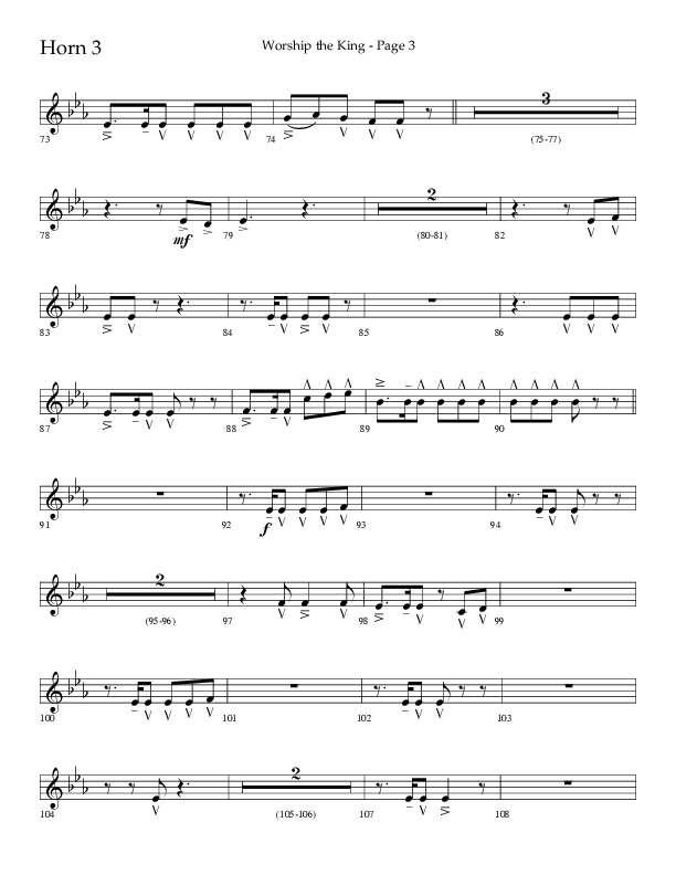 Worship The King (Choral Anthem SATB) French Horn 3 (Lifeway Choral / Arr. David Clydesdale)
