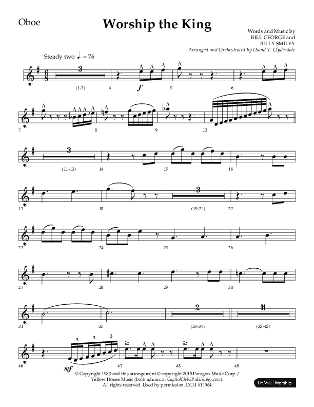 Worship The King (Choral Anthem SATB) Oboe (Lifeway Choral / Arr. David Clydesdale)