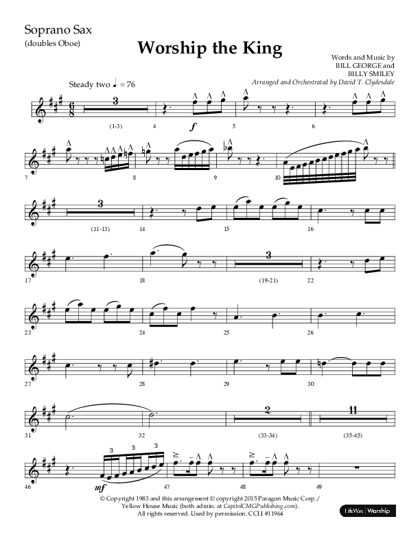 Worship The King (Choral Anthem SATB) Soprano Sax (Lifeway Choral / Arr. David Clydesdale)