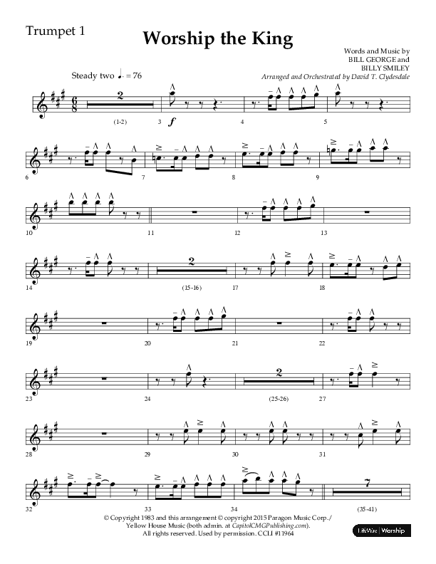 Worship The King (Choral Anthem SATB) Trumpet 1 (Lifeway Choral / Arr. David Clydesdale)