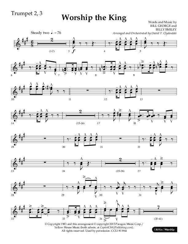 Worship The King (Choral Anthem SATB) Trumpet 2/3 (Lifeway Choral / Arr. David Clydesdale)