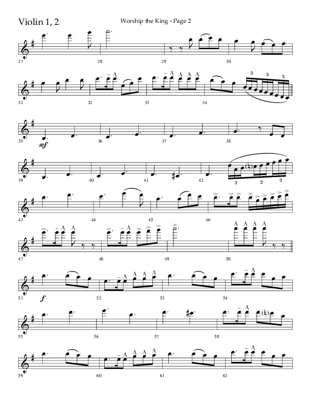 Worship The King (Choral Anthem SATB) Violin 1/2 (Lifeway Choral / Arr. David Clydesdale)