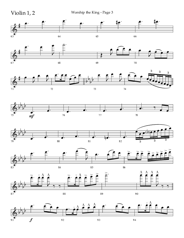 Worship The King (Choral Anthem SATB) Violin 1/2 (Lifeway Choral / Arr. David Clydesdale)