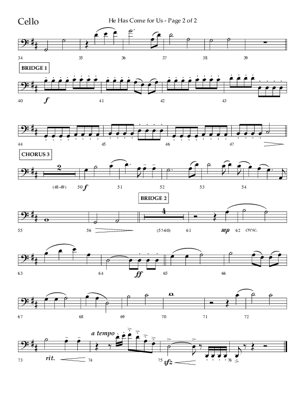 He Has Come For Us (God Rest Ye Merry Gentleman) (Choral Anthem SATB) Cello (Orch. Danny Mitchell / Arr. David Wise / Lifeway Choral)