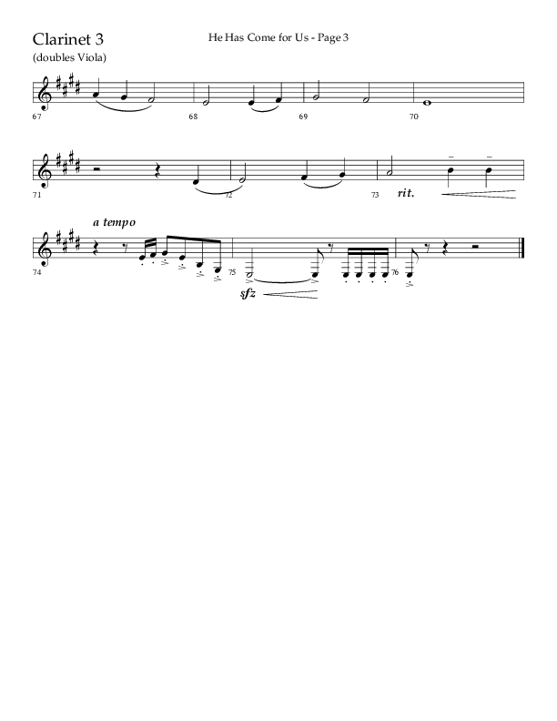 He Has Come For Us (God Rest Ye Merry Gentleman) (Choral Anthem SATB) Clarinet 3 (Orch. Danny Mitchell / Arr. David Wise / Lifeway Choral)