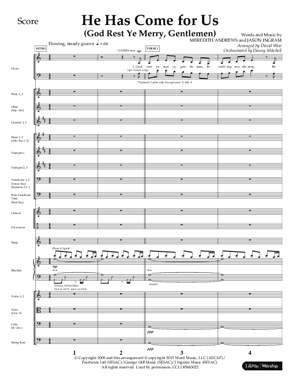 He Has Come For Us (God Rest Ye Merry Gentleman) (Choral Anthem SATB) Conductor's Score (Orch. Danny Mitchell / Arr. David Wise / Lifeway Choral)