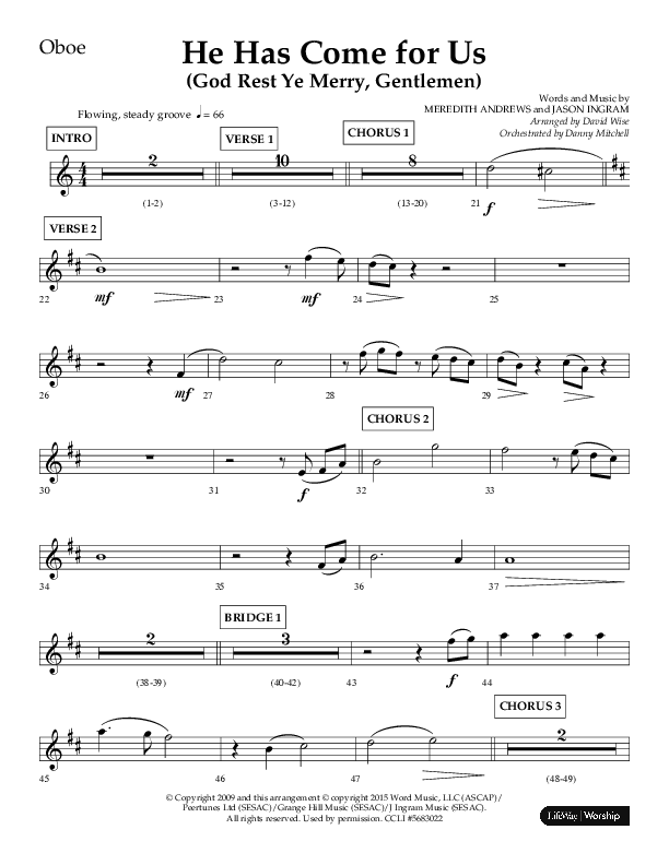 He Has Come For Us (God Rest Ye Merry Gentleman) (Choral Anthem SATB) Oboe (Orch. Danny Mitchell / Arr. David Wise / Lifeway Choral)