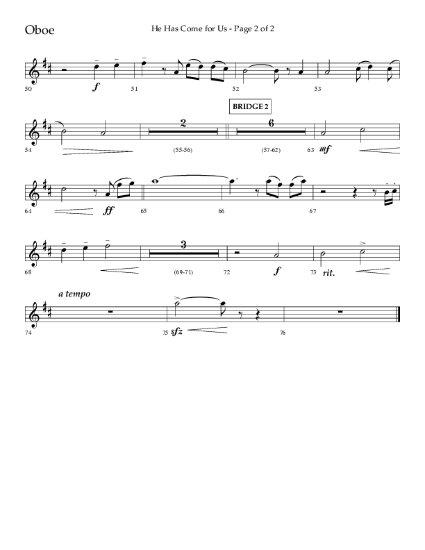 He Has Come For Us (God Rest Ye Merry Gentleman) (Choral Anthem SATB) Oboe (Orch. Danny Mitchell / Arr. David Wise / Lifeway Choral)