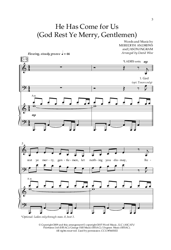 He Has Come For Us (God Rest Ye Merry Gentleman) (Choral Anthem SATB) Anthem (SATB/Piano) (Orch. Danny Mitchell / Arr. David Wise / Lifeway Choral)