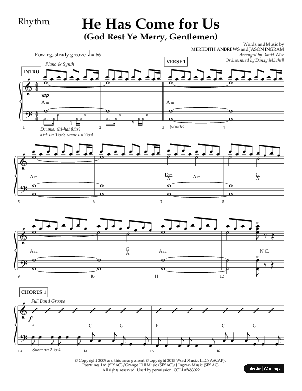 He Has Come For Us (God Rest Ye Merry Gentleman) (Choral Anthem SATB) Lead Melody & Rhythm (Orch. Danny Mitchell / Arr. David Wise / Lifeway Choral)