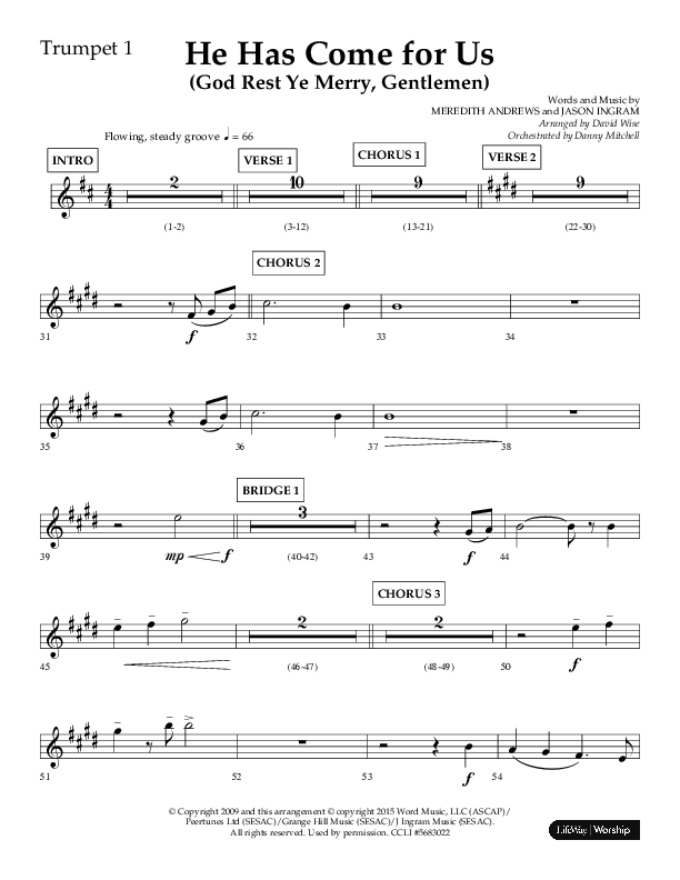 He Has Come For Us (God Rest Ye Merry Gentleman) (Choral Anthem SATB) Trumpet 1 (Orch. Danny Mitchell / Arr. David Wise / Lifeway Choral)
