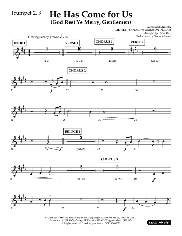 He Has Come For Us (God Rest Ye Merry Gentleman) (Choral Anthem SATB) Trumpet 2 (Orch. Danny Mitchell / Arr. David Wise / Lifeway Choral)
