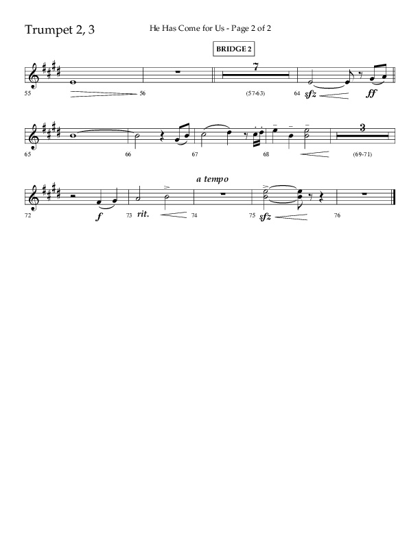 He Has Come For Us (God Rest Ye Merry Gentleman) (Choral Anthem SATB) Trumpet 2 (Orch. Danny Mitchell / Arr. David Wise / Lifeway Choral)