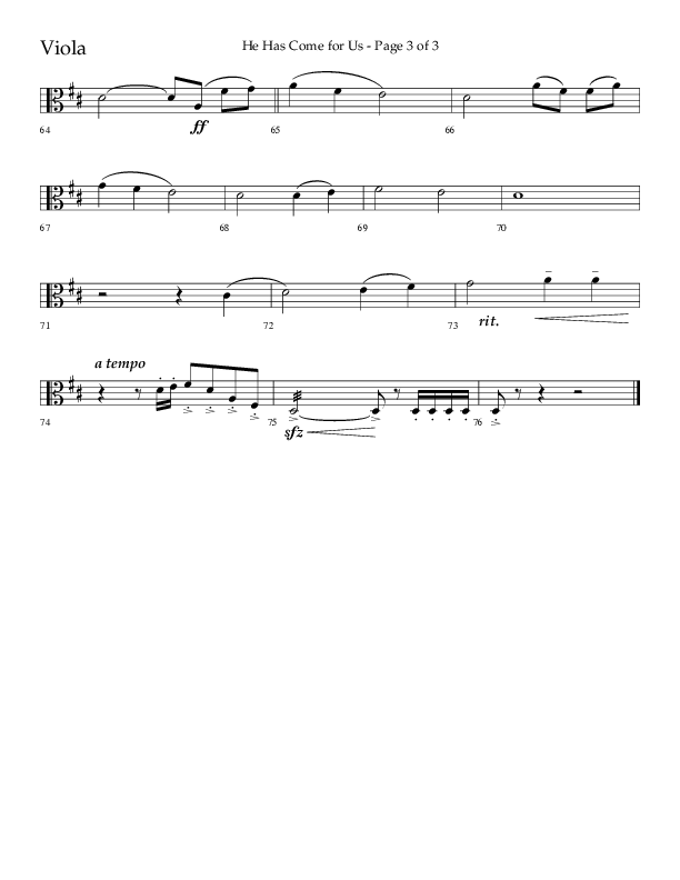 He Has Come For Us (God Rest Ye Merry Gentleman) (Choral Anthem SATB) Viola (Orch. Danny Mitchell / Arr. David Wise / Lifeway Choral)