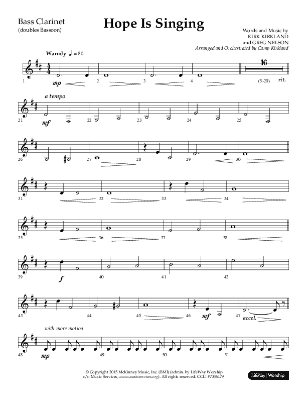 Hope Is Singing (Choral Anthem SATB) Bass Clarinet (Arr. Camp Kirkland / Lifeway Choral)