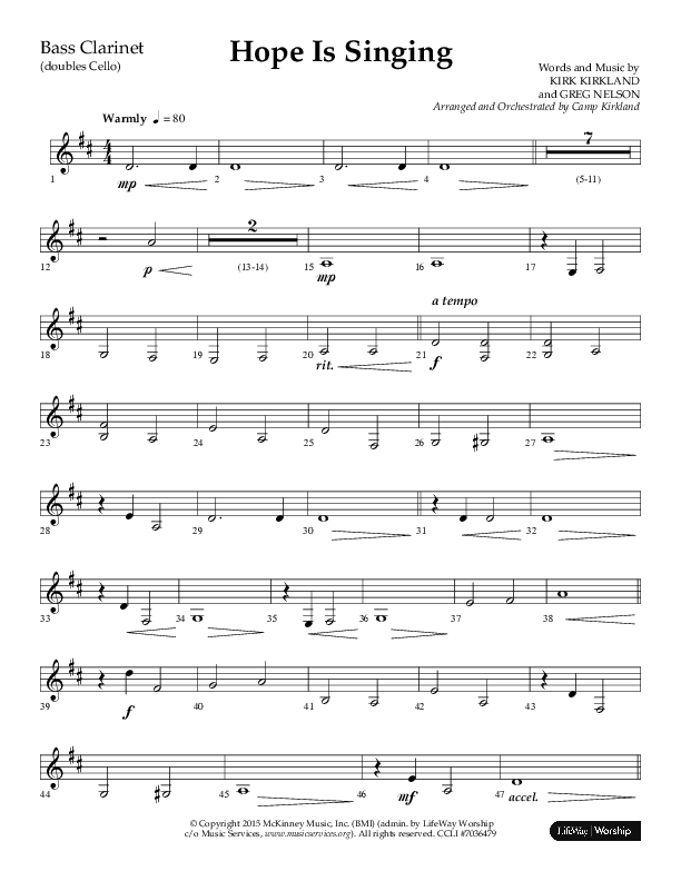 Hope Is Singing (Choral Anthem SATB) Bass Clarinet (Arr. Camp Kirkland / Lifeway Choral)