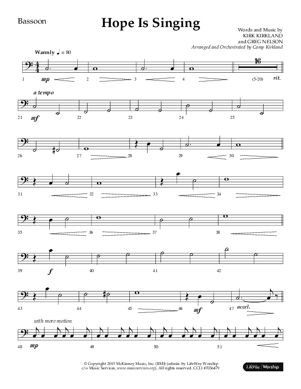 Hope Is Singing (Choral Anthem SATB) Bassoon (Arr. Camp Kirkland / Lifeway Choral)