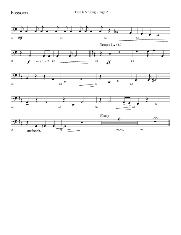 Hope Is Singing (Choral Anthem SATB) Bassoon (Arr. Camp Kirkland / Lifeway Choral)