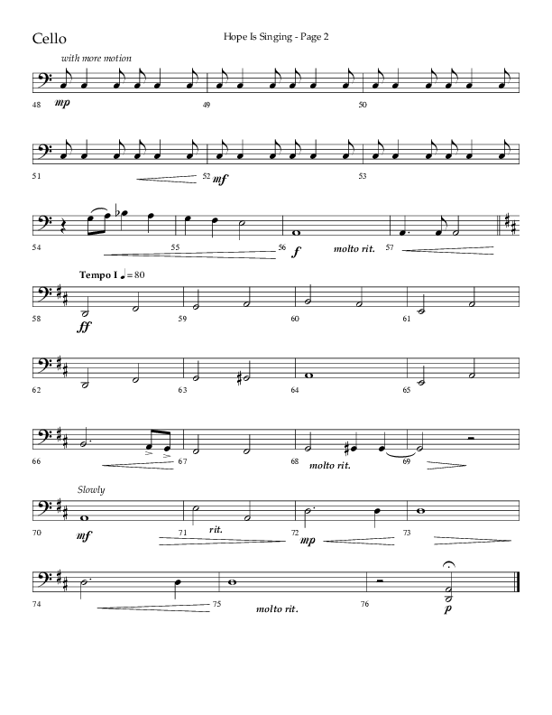 Hope Is Singing (Choral Anthem SATB) Cello (Arr. Camp Kirkland / Lifeway Choral)