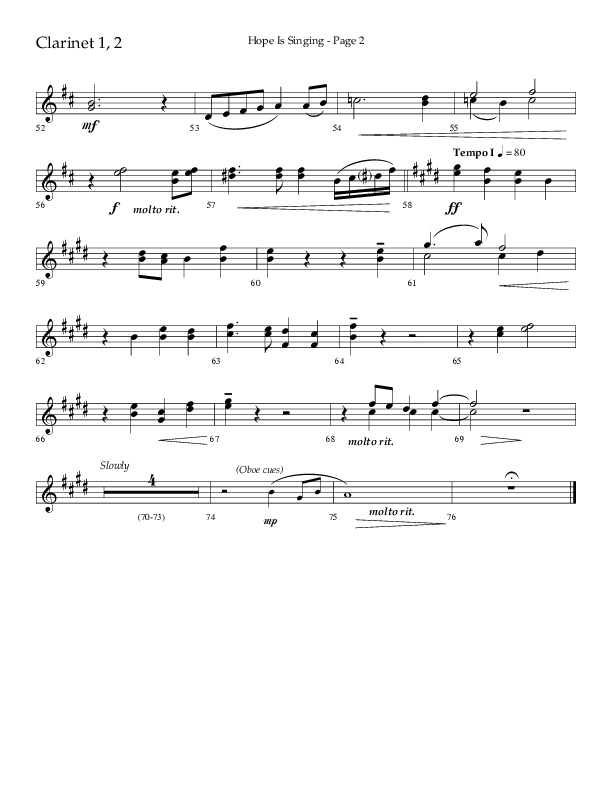 Hope Is Singing (Choral Anthem SATB) Clarinet 1/2 (Arr. Camp Kirkland / Lifeway Choral)