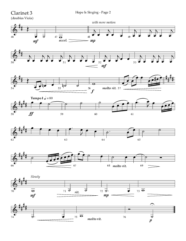 Hope Is Singing (Choral Anthem SATB) Clarinet 3 (Arr. Camp Kirkland / Lifeway Choral)