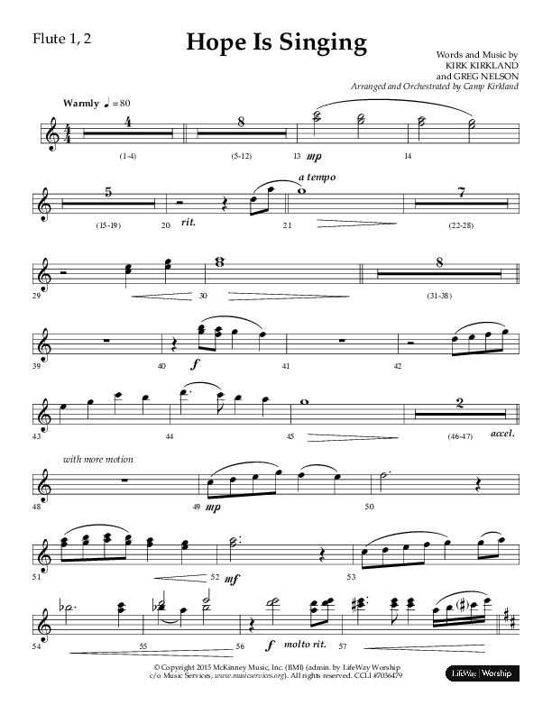 Hope Is Singing (Choral Anthem SATB) Flute 1/2 (Arr. Camp Kirkland / Lifeway Choral)