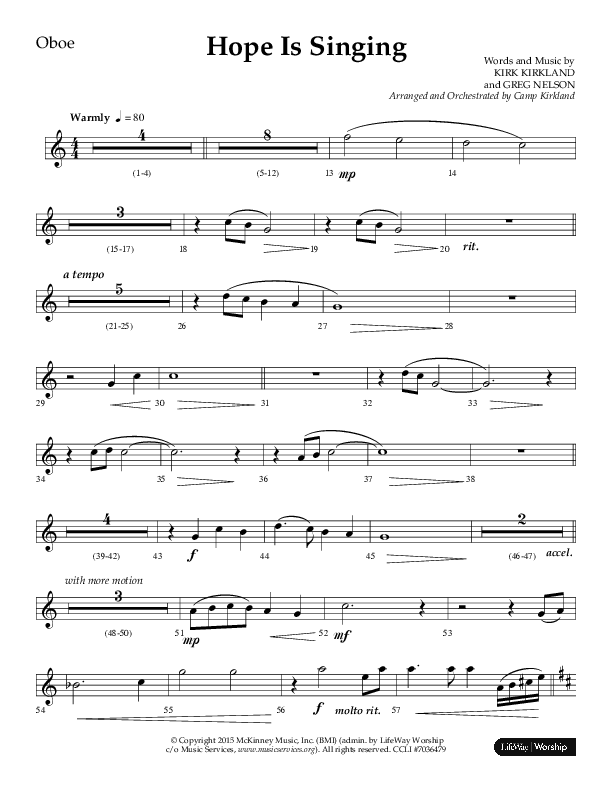 Hope Is Singing (Choral Anthem SATB) Oboe (Arr. Camp Kirkland / Lifeway Choral)
