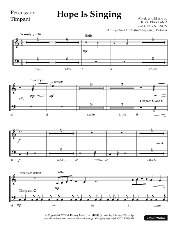 Hope Is Singing (Choral Anthem SATB) Percussion (Arr. Camp Kirkland / Lifeway Choral)