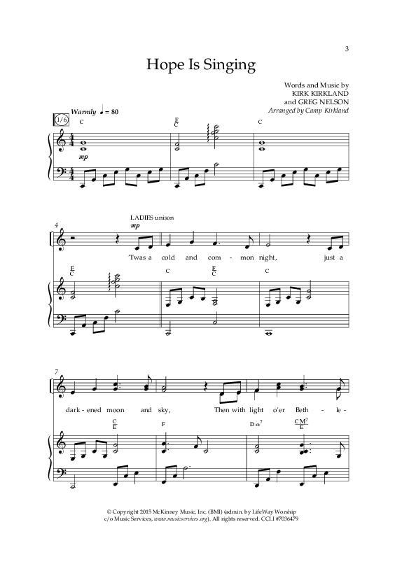 Hope Is Singing (Choral Anthem SATB) Anthem (SATB/Piano) (Arr. Camp Kirkland / Lifeway Choral)