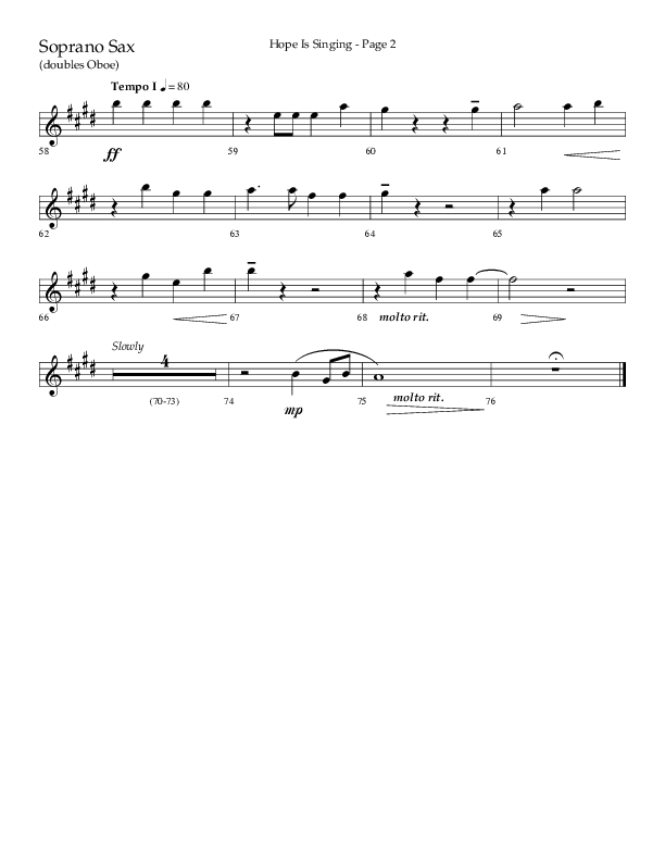 Hope Is Singing (Choral Anthem SATB) Soprano Sax (Arr. Camp Kirkland / Lifeway Choral)