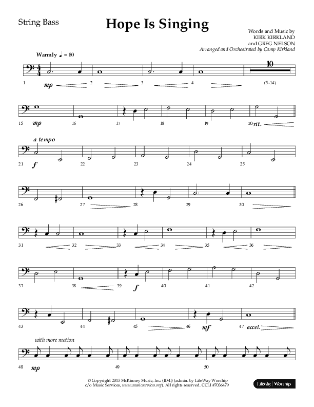 Hope Is Singing (Choral Anthem SATB) String Bass (Arr. Camp Kirkland / Lifeway Choral)